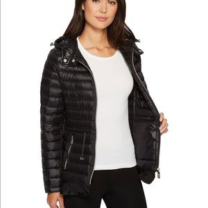 Ivanka Trump Black Down Packable Coat, large, with ruffle